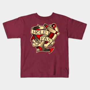 Hold fast, anchor and heart with traditional tattoo banner design Kids T-Shirt
